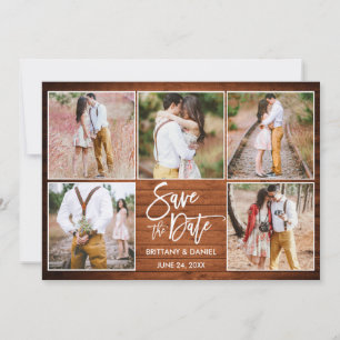 Modern penseelscript 5 Foto Rustic Wood Save The Date