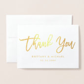 Modern penseelscript Dank u bruiloft foto goud Folie Kaarten (Voorkant met envelop)