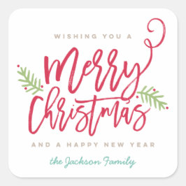 Modern penseelscript, helder kerstfeest vierkante sticker