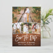 Modern penseelscript Roesthout 4 Fotokoppeling Save The Date (Staand voorkant)