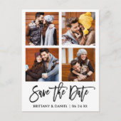 Modern penseelscript Sla de datum 4 fotocollage op Briefkaart (Voorkant)