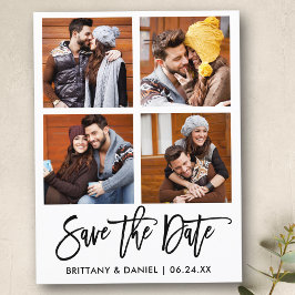 Modern penseelscript Sla de datum 4 fotocollage op Briefkaart