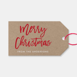 Modern penseelscript voor prettige kerst cadeaulabel