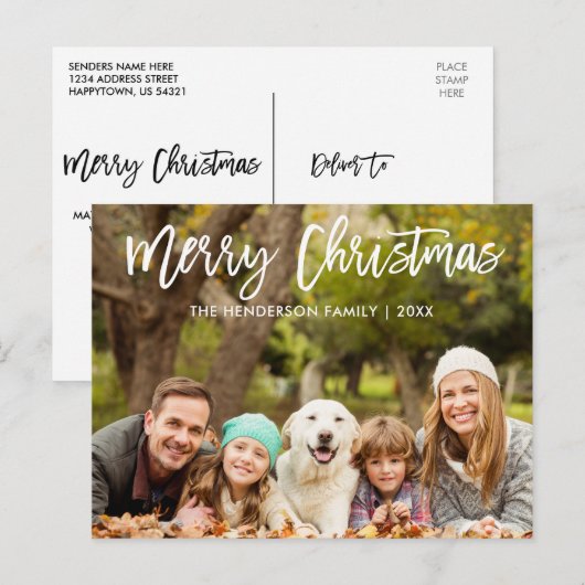 Modern penseelscript voor vrolijk kerstfeest Foto Briefkaart (Voorkant / Achterkant)