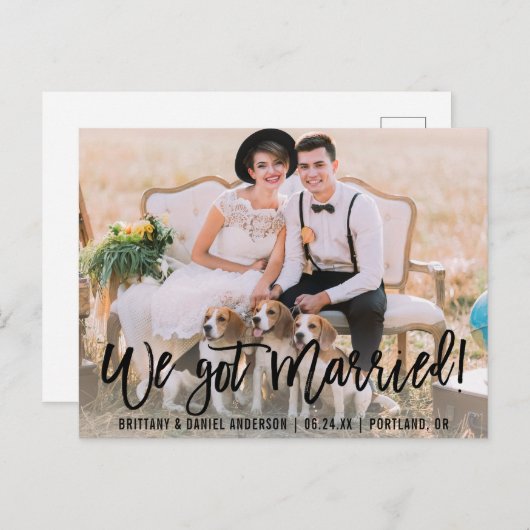 Modern penseelscript we hebben gehuwde foto briefkaart (Voorkant / Achterkant)