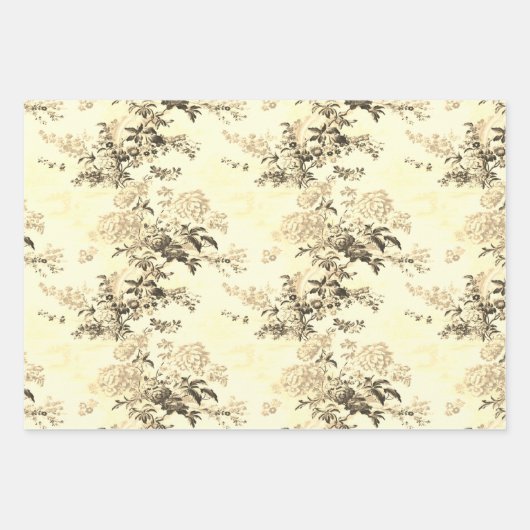 Modern Peoney Bloemen Blauw Toile de Jouy Patroon Inpakpapier Vel (Voorkant 3)