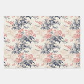 Modern Peoney Bloemen Blauw Toile de Jouy Patroon Inpakpapier Vel (Voorkant)