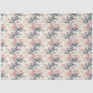 Modern Peoney Bloemen Blauw Toile de Jouy Patroon Tissuepapier