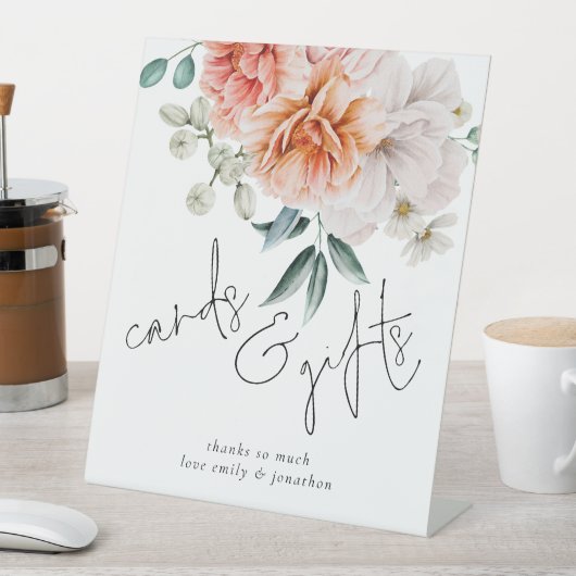 Modern Peonies Kaarten Gifts Script Weddenschap Reclamebord Met Voetstuk (Insitu)