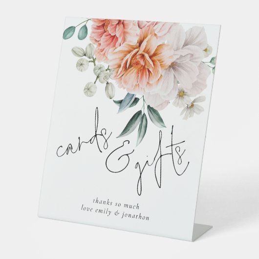 Modern Peonies Kaarten Gifts Script Weddenschap Reclamebord Met Voetstuk (Voorkant)