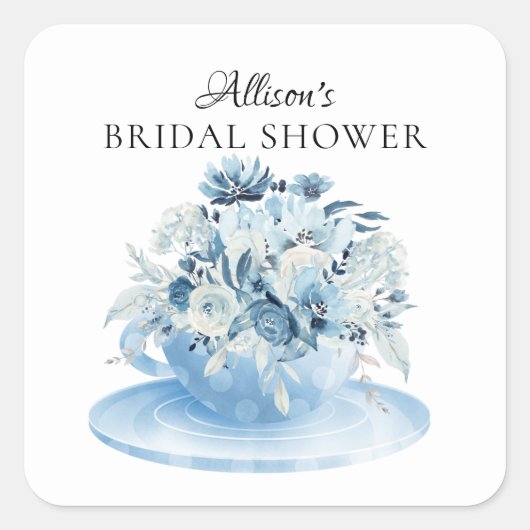 Modern Peony Floral Bridal ShowerTea Square Stick Vierkante Sticker (Voorkant)