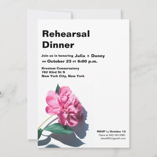 Modern Peony Flower Rehearsal Dinner Invitation Kaart (Voorkant)