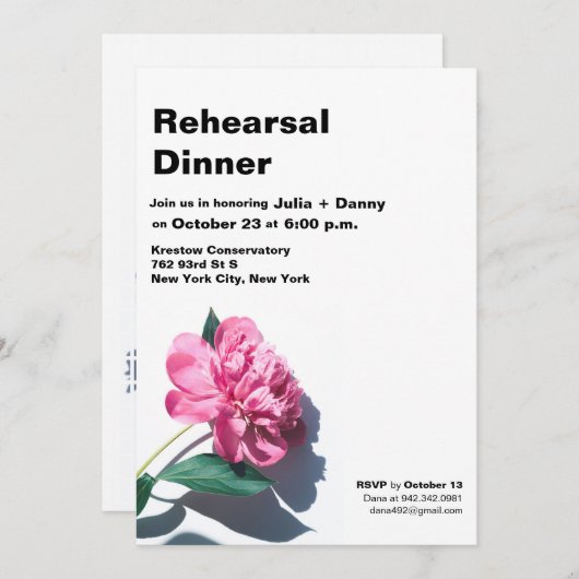 Modern Peony Flower Rehearsal Dinner Invitation Kaart (Voorkant / Achterkant)