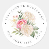 Modern Peony Gold Bouquet Botanical Return address Ronde Sticker (Voorkant)