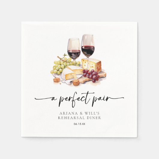 Modern Perfect Pair Waterverf Wijn & Kaas Servet (Voorkant)