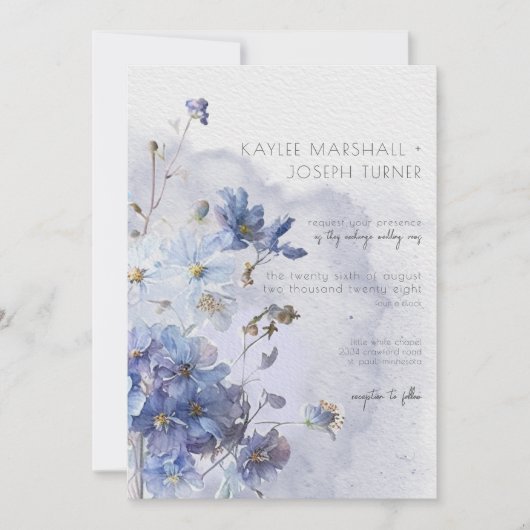 Modern Periwinkle Blue Waterverf Wildbloemen Kaart (Voorkant)
