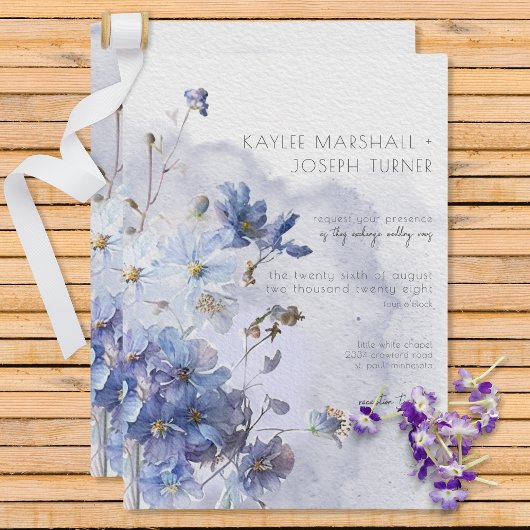Modern Periwinkle Blue Waterverf Wildbloemen Kaart