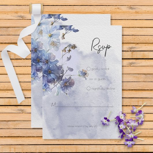 Modern Periwinkle Blue Waterverf Wildbloemen RSVP Kaartje