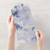 Modern Periwinkle Blue Wildbloemen geen avondeten All In One Uitnodiging (Afscheurbaar)