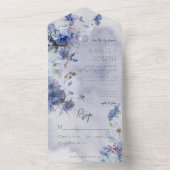 Modern Periwinkle Blue Wildbloemen geen avondeten All In One Uitnodiging (Binnen)