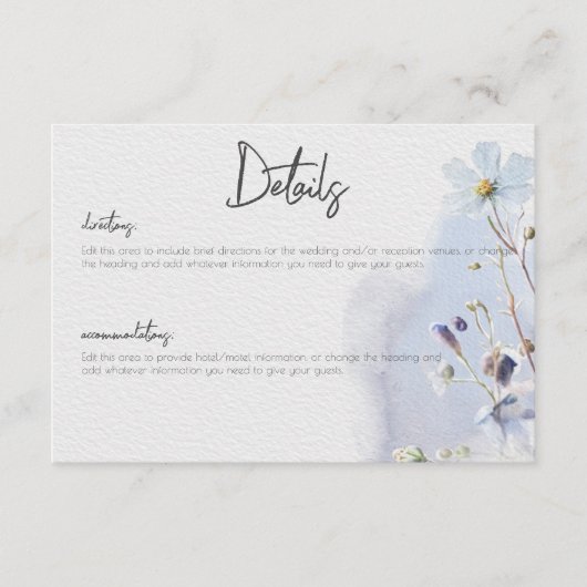 Modern Periwinkle Blue Wildflower Details Informatiekaartje (Voorkant)
