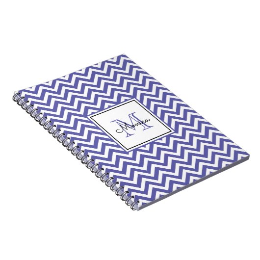 Modern Periwinkle Chevron Pattern met monogram Notitieboek (Rechterzijde)