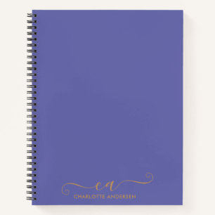 Modern Periwinkle en Gold Script Monogramed Notitieboek