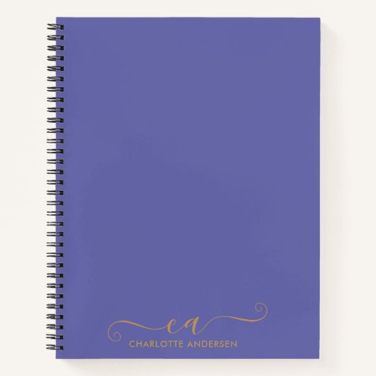 Modern Periwinkle en Gold Script Monogramed Notitieboek (Voorkant)