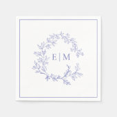 Modern Periwinkle Leafy Crest Monogram Weddenschap Servet (Voorkant)