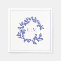Modern Periwinkle Leafy Crest Monogram Weddenschap