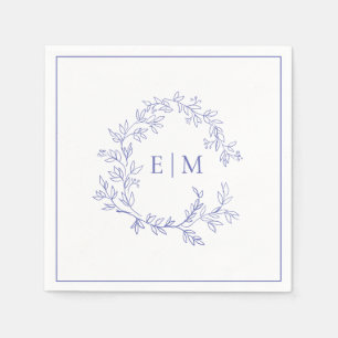 Modern Periwinkle Leafy Crest Monogram Weddenschap Servet