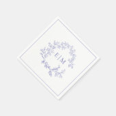 Modern Periwinkle Leafy Crest Monogram Weddenschap Servet (Hoek)