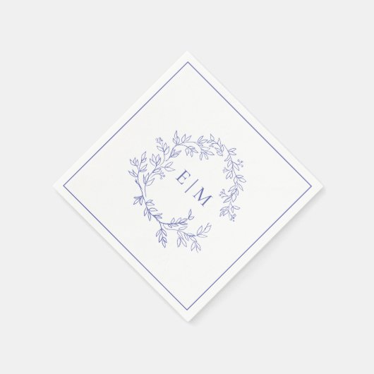 Modern Periwinkle Leafy Crest Monogram Weddenschap Servet (Hoek)