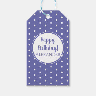 Modern Periwinkle Polka Dots Name Happy Birthday Cadeaulabel