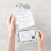 Modern Periwinkle & White Hydrangeas QR Code All In One Uitnodiging (Afscheurbaar)