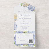 Modern Periwinkle & White Hydrangeas QR Code All In One Uitnodiging (Binnen)