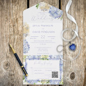 Modern Periwinkle & White Hydrangeas QR Code All In One Uitnodiging