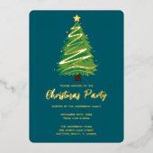 Modern Personalize Gold Red Green Tree Christmas  Folie Uitnodiging (Voorkant)
