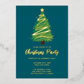 Modern Personalize Gold Red Green Tree Christmas Folie Uitnodiging (Voorkant)