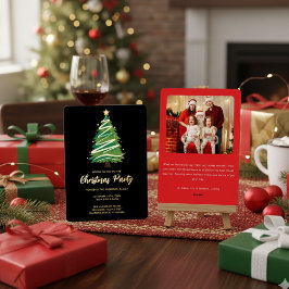 Modern Personalize Gold Red Green Tree Christmas  Folie Uitnodiging