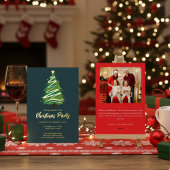 Modern Personalize Gold Red Green Tree Christmas  Folie Uitnodiging