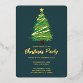 Modern Personalize Gold Red Green Tree Christmas  Folie Uitnodiging (Voorkant)