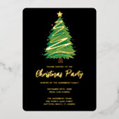 Modern Personalize Gold Red Green Tree Christmas  Folie Uitnodiging (Voorkant)
