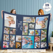 Modern Personalized 19 Photo Collage Navy Blue Fleece Deken