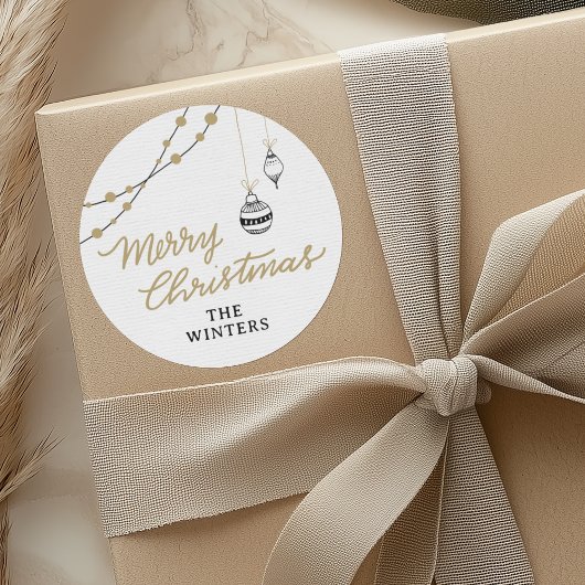 Modern Personalized Black and Gold Christmas  Ronde Sticker