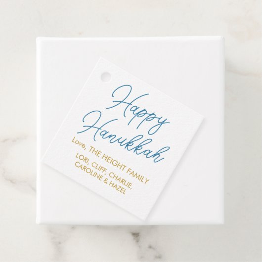 Modern Personalized Blue en Gold Hanukkah Bedankjes Labels (In situ)