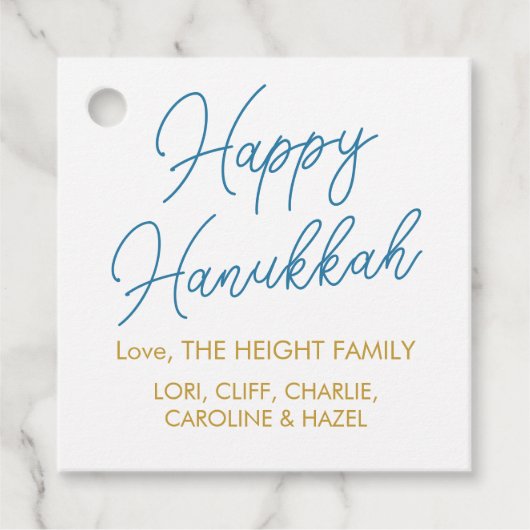 Modern Personalized Blue en Gold Hanukkah Bedankjes Labels (Voorkant)