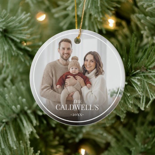 Modern Personalized Boarder Overlay Family Photo  Keramisch Ornament (Boom)