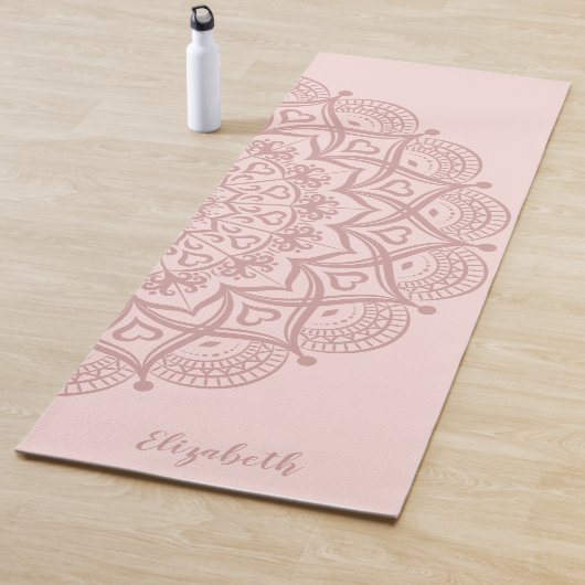 Modern Personalized Boho Mandala Blush Pink Yogamat (In situ)