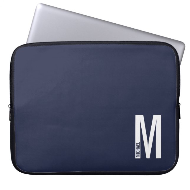 Modern Personalized Bold Monogram and Name Laptop Sleeve (Voorkant)